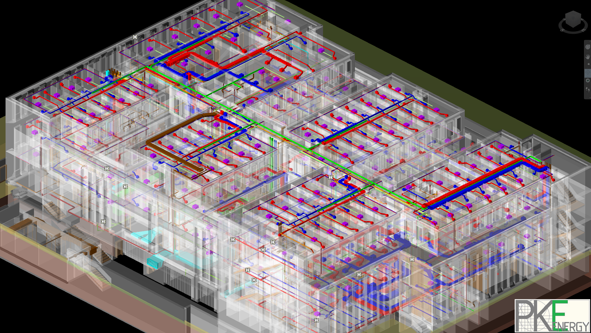 Projekt pełnobranżowy instalacji sanitarnych (w technologii BIM) dla budynku administracyjnego, niemal zeroenergetycznego, powierzchnia ok. 6500m2.